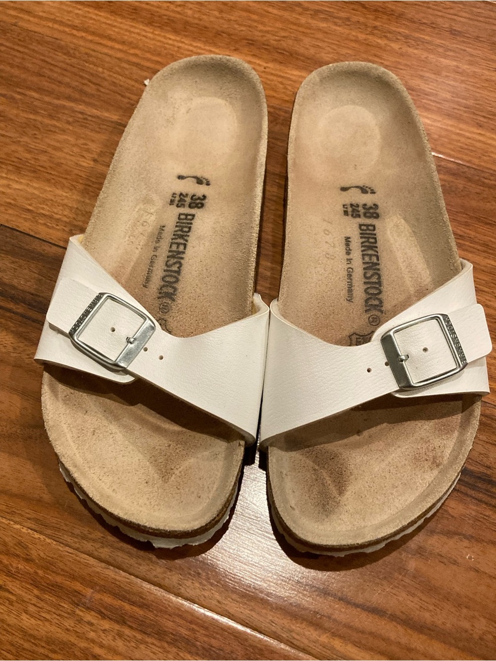 Birkenstock Madrid White Leather Buckle Slide Sandals EU 38 US 7.5 Women